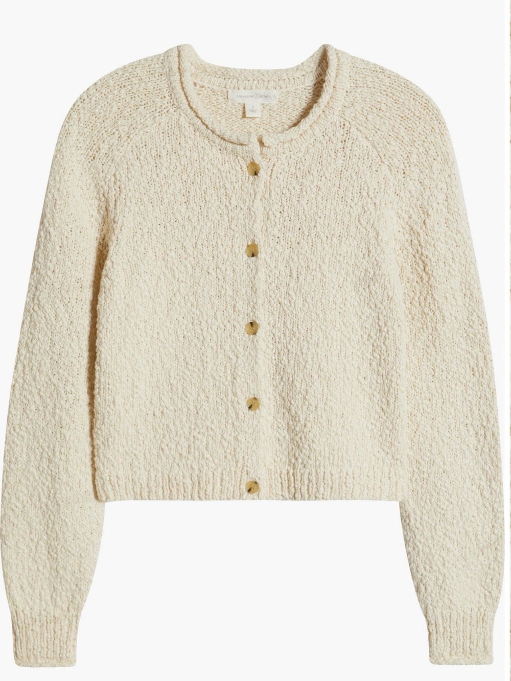Fitted Textured Cotton Cardigan in Cream